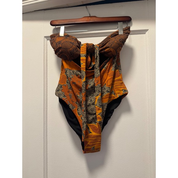 Zara Other - Zara Womens Strapless Cutout One Piece Swimsuit Orange Brown Geometric Floral S